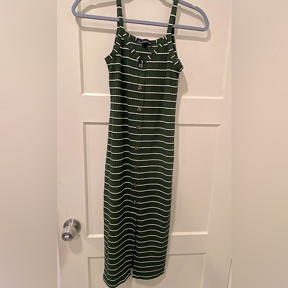 FINAL PRICE 💚NWOT Y2K Ribbed Striped Hunter Green button down maxi dress size S